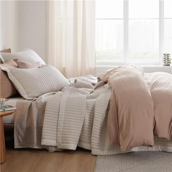 Bone Bedspread Coverlet King Size - Lightweight Soft Quilt Bedding Set - Picture 4 of 8